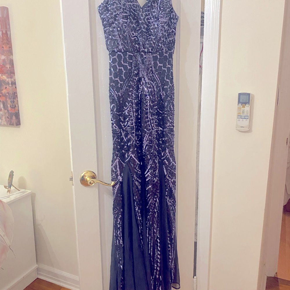 beautiful beaded and sequin blue black tie ocassion dress